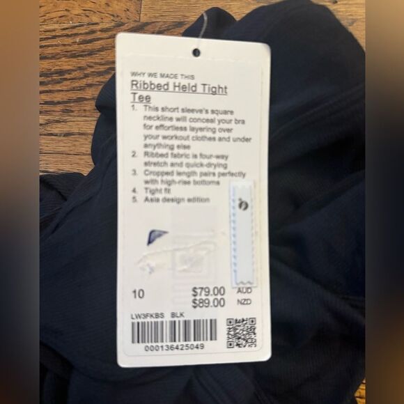 NWT New LULULEMON Ribbed Held Tight Tee Deep Scoop Neck & Back Crop Top Black 10 - Picture 7 of 7